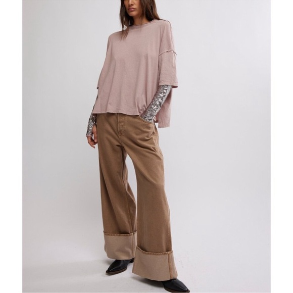 NWT FREE PEOPLE We The Free Mauve Nellie Sequin Twofer Top T Shirt SZ: S - Picture 2 of 9